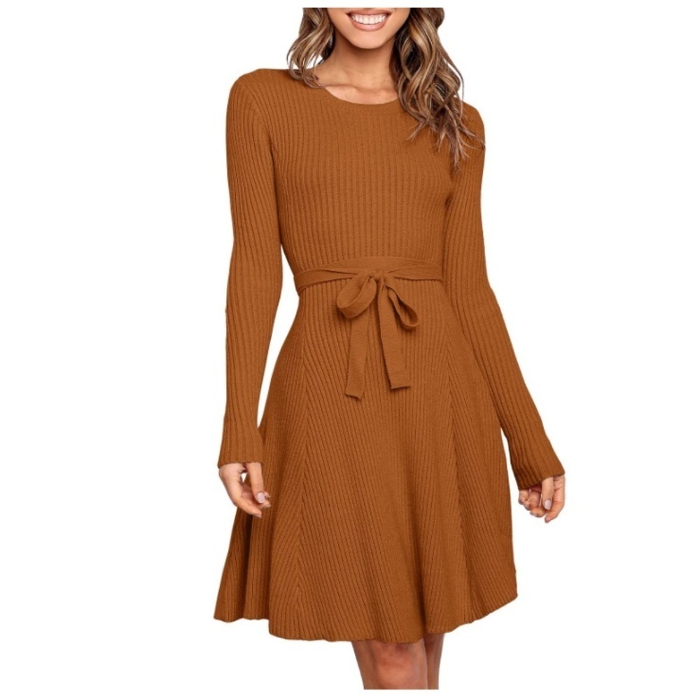 ANRABESS Women's Fall Crewneck Long Sleeve Dress with Tie Features - Picture 12 of 12